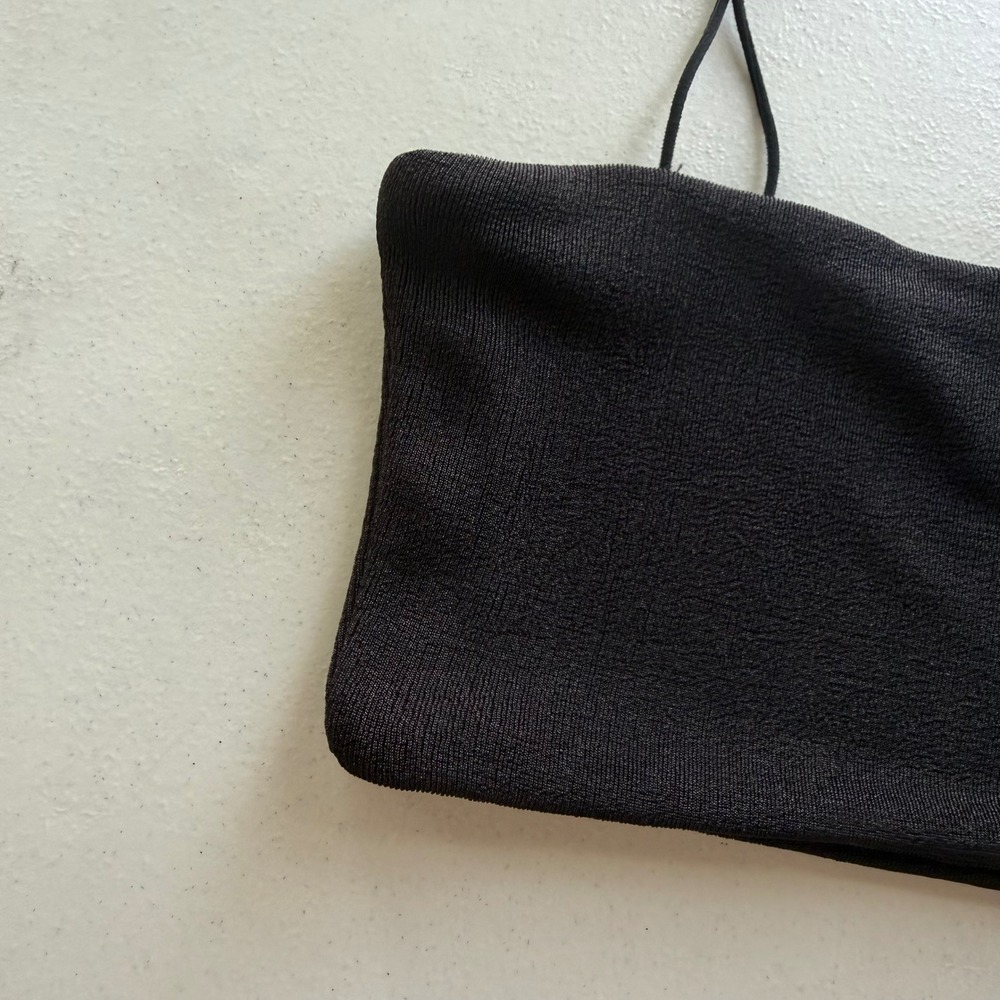 Edikted Sz S Black Spaghetti Strap Textured Knit Bandeau Micro Crop Top Festival - Picture 9 of 10